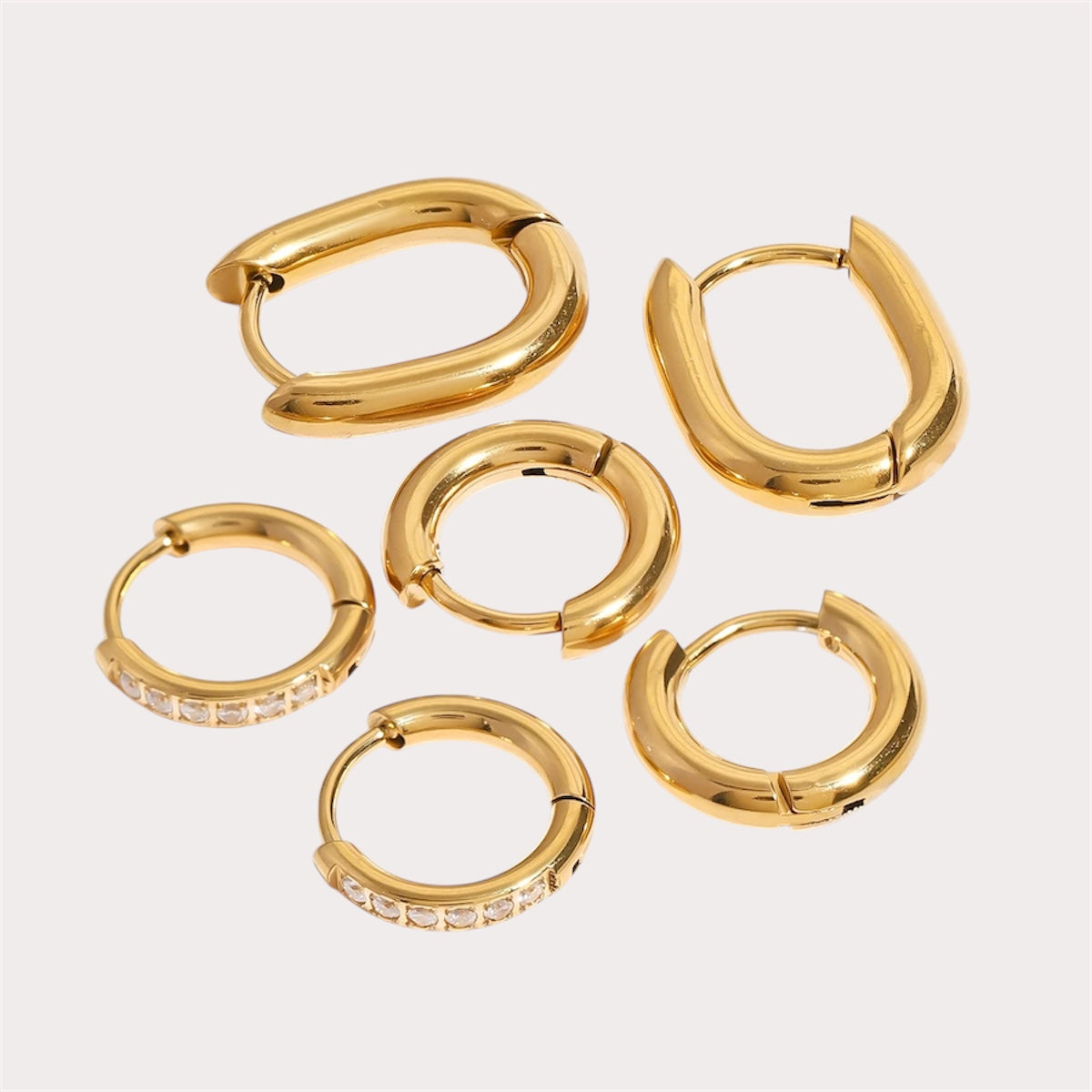 White Rhinestone Geometric Circle Earring Set
