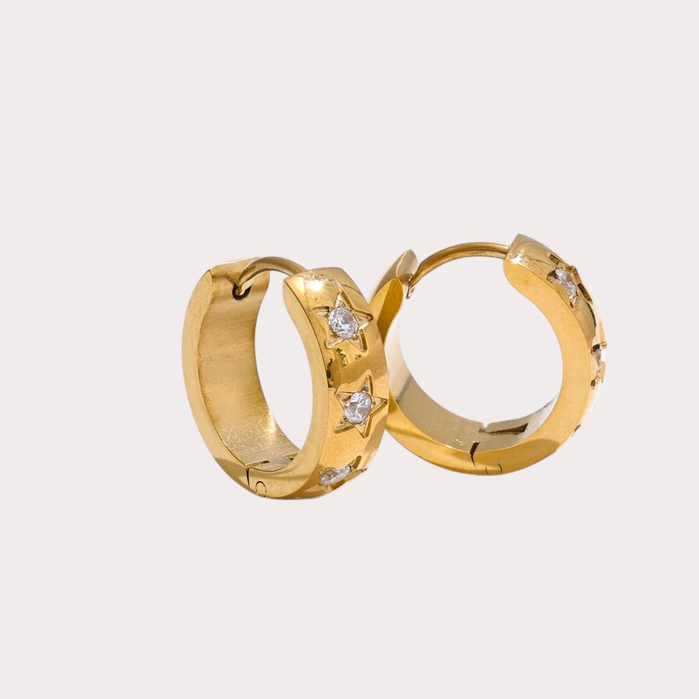 Zirconia Star Round Daily Hoop Earrings
