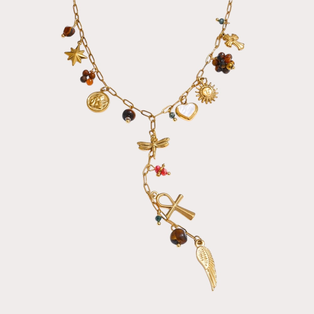 Dragonfly Wing Cross Heart Pendant
