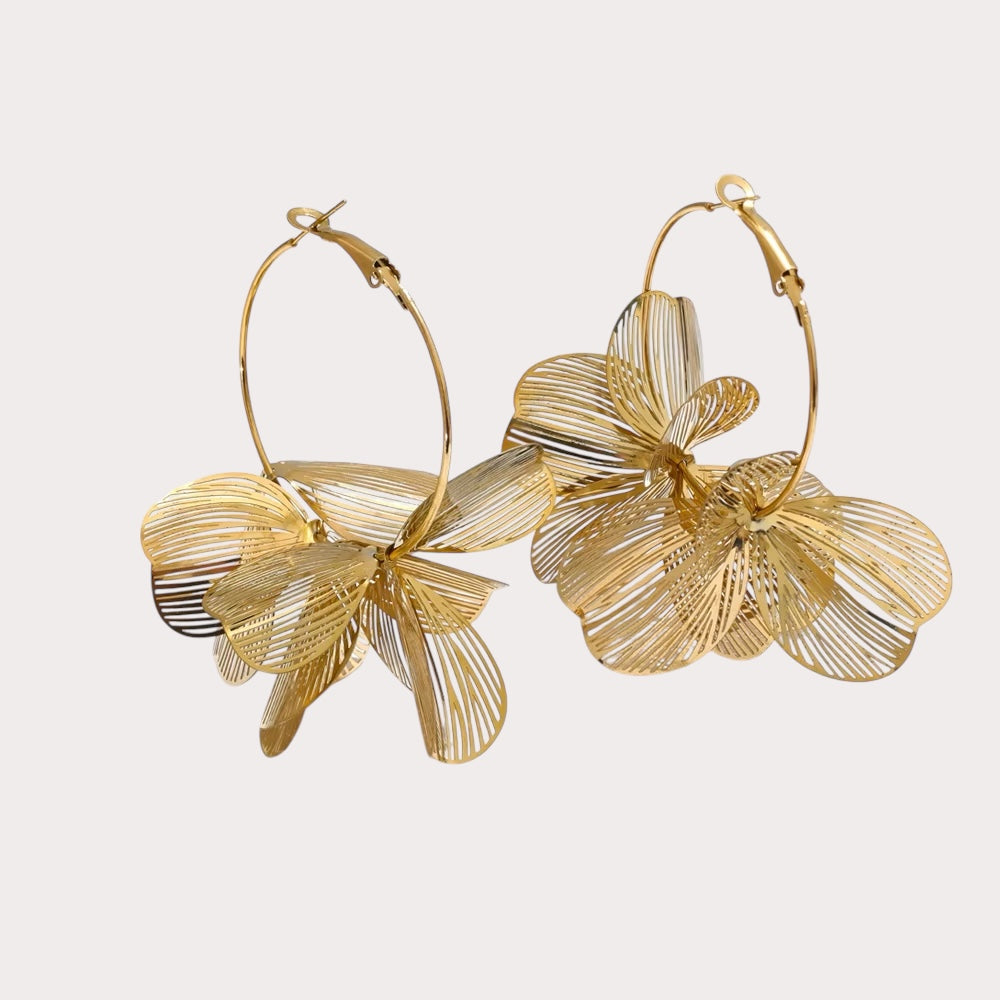 Metal Flower Big Hoop Earrings