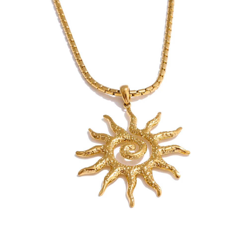 Stainless Steel Sun Drop Necklace & Hoop Earrings Set