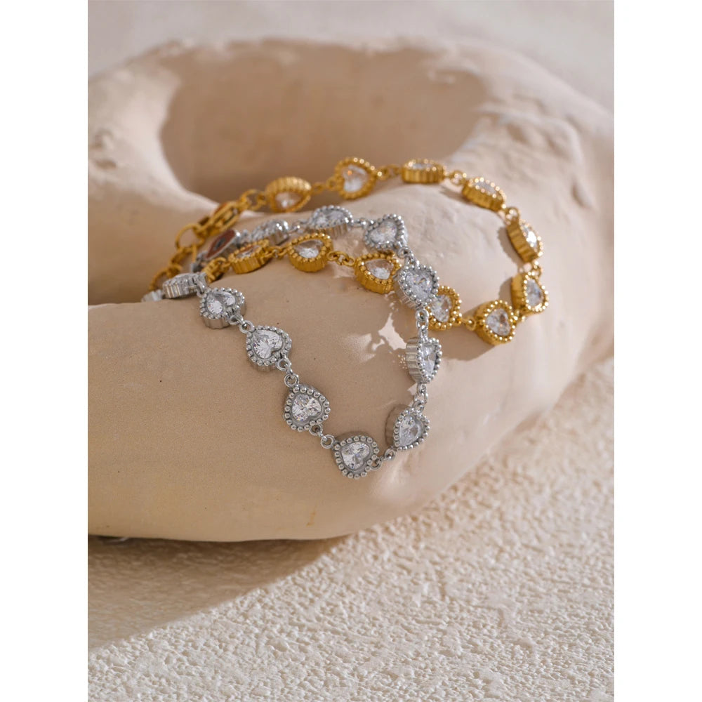 Heart Cubic Zirconia Shiny Waterproof Bracelet Bangle
