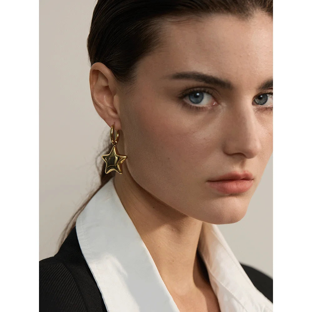 Star Hollow Thick Hoop Earrings