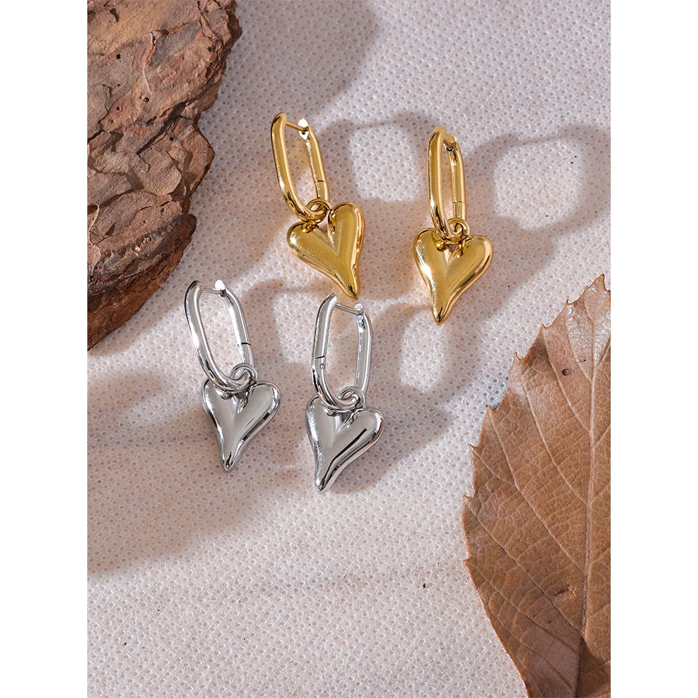 Heart Drop Hoop Earrings