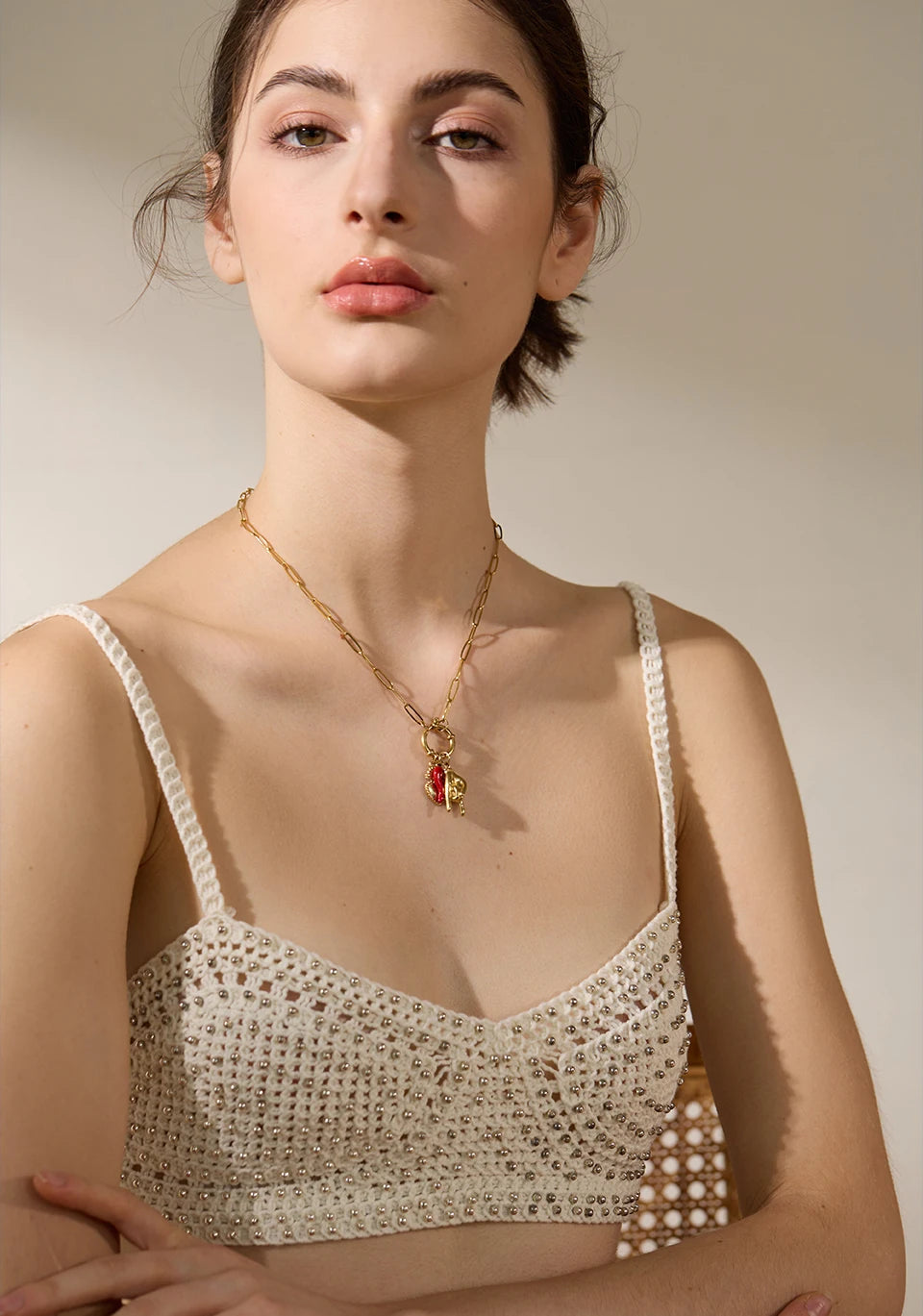 Red Chili & Heart Charms Pendant Necklace