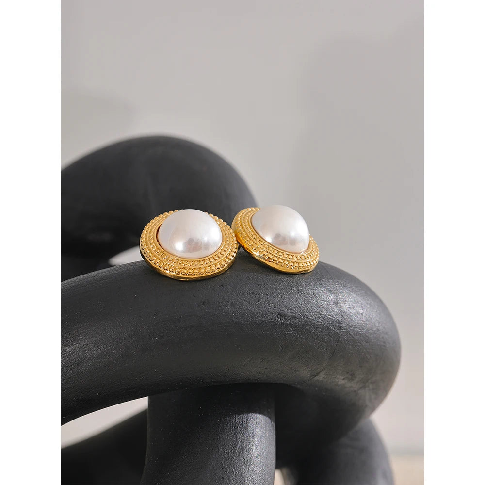 Korean Imitation Pearls Round Stud Earrings