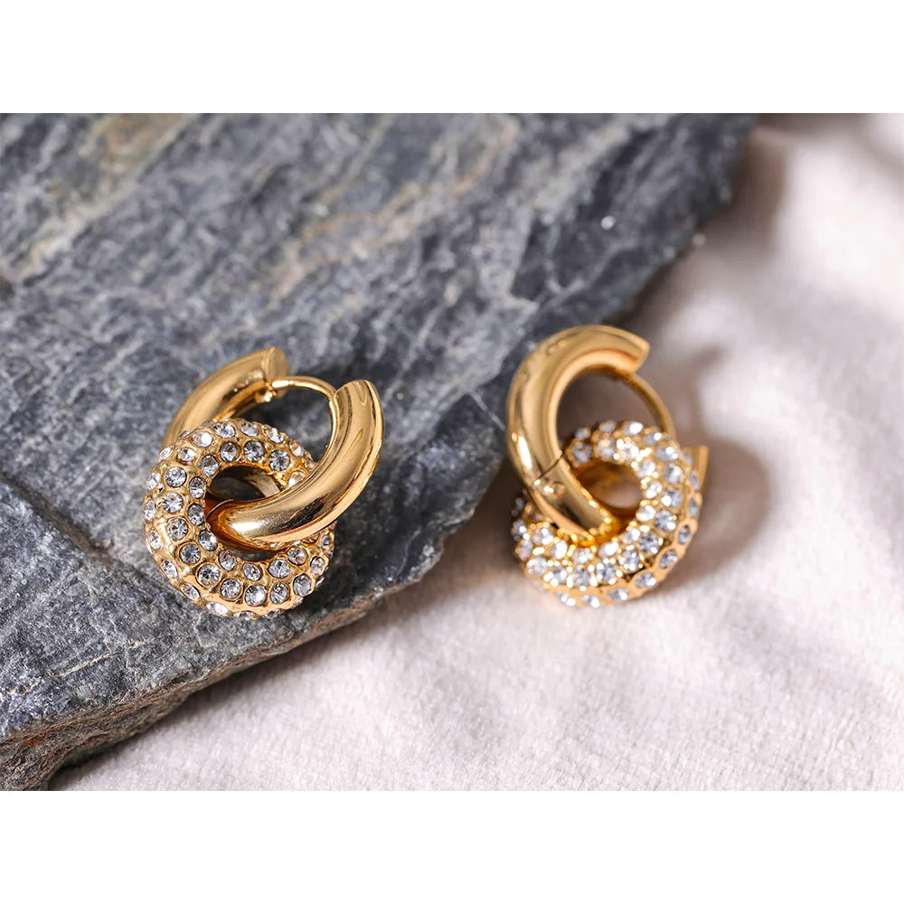 Cubic Zirconia Round Huggie Hoop Earrings