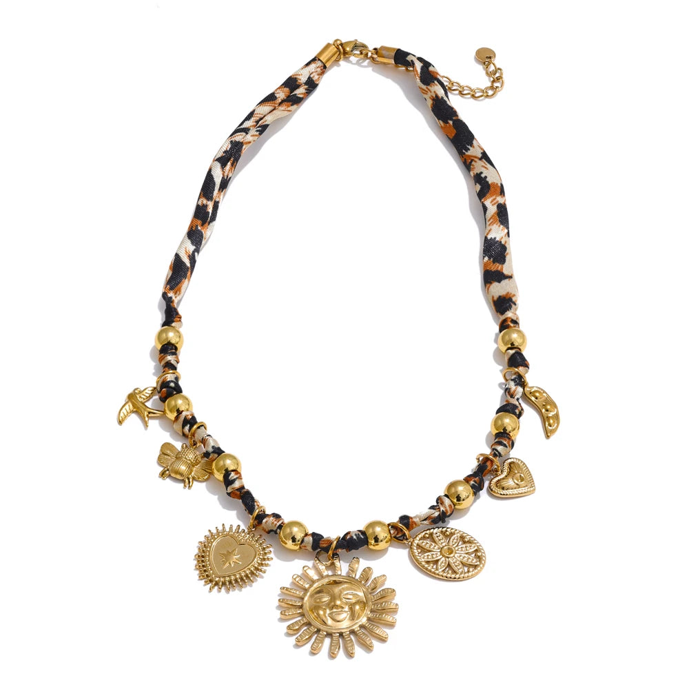 Stainless Steel Leopard Sunflower Heart Insect Drop Necklace