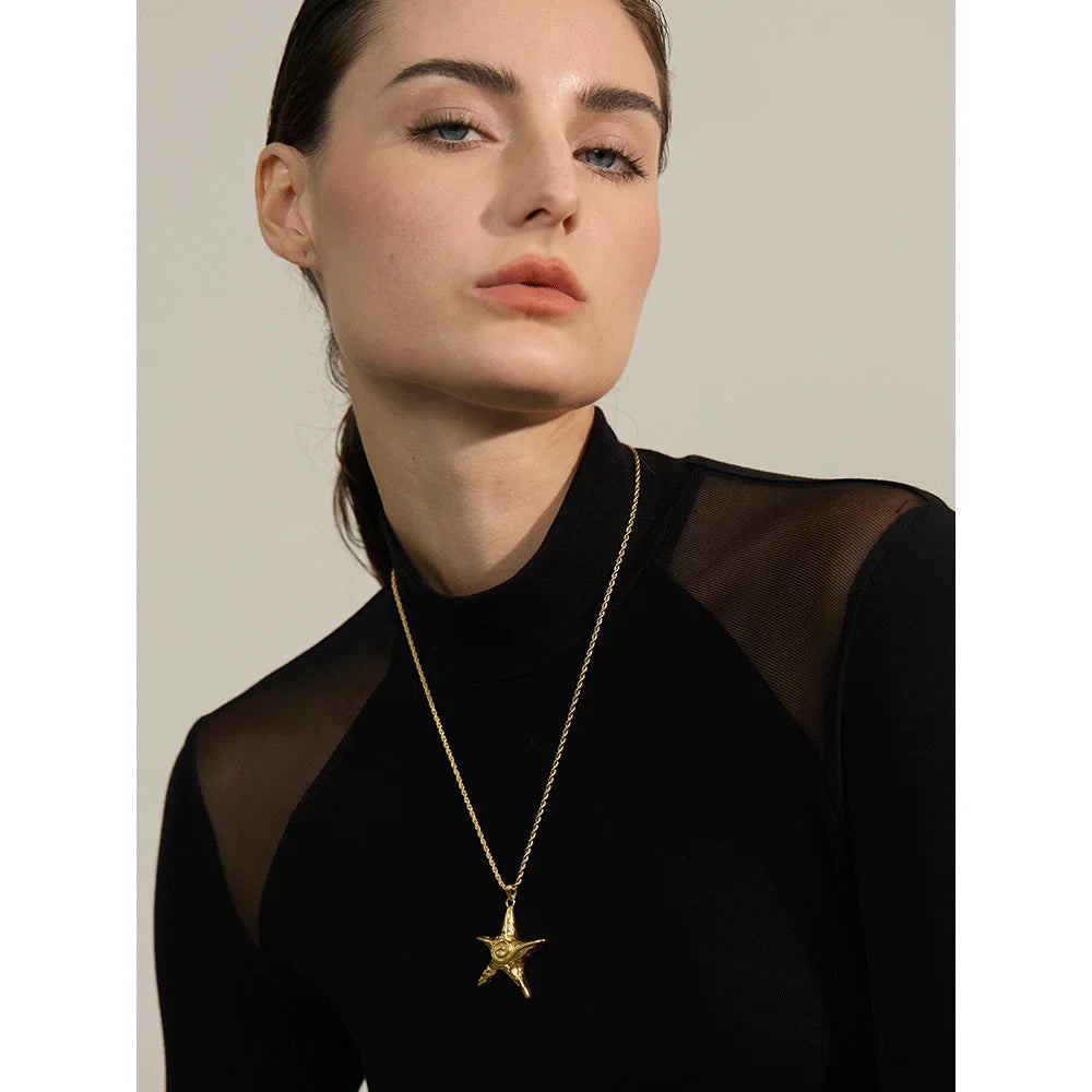 Golden Starfish Pendant Necklace