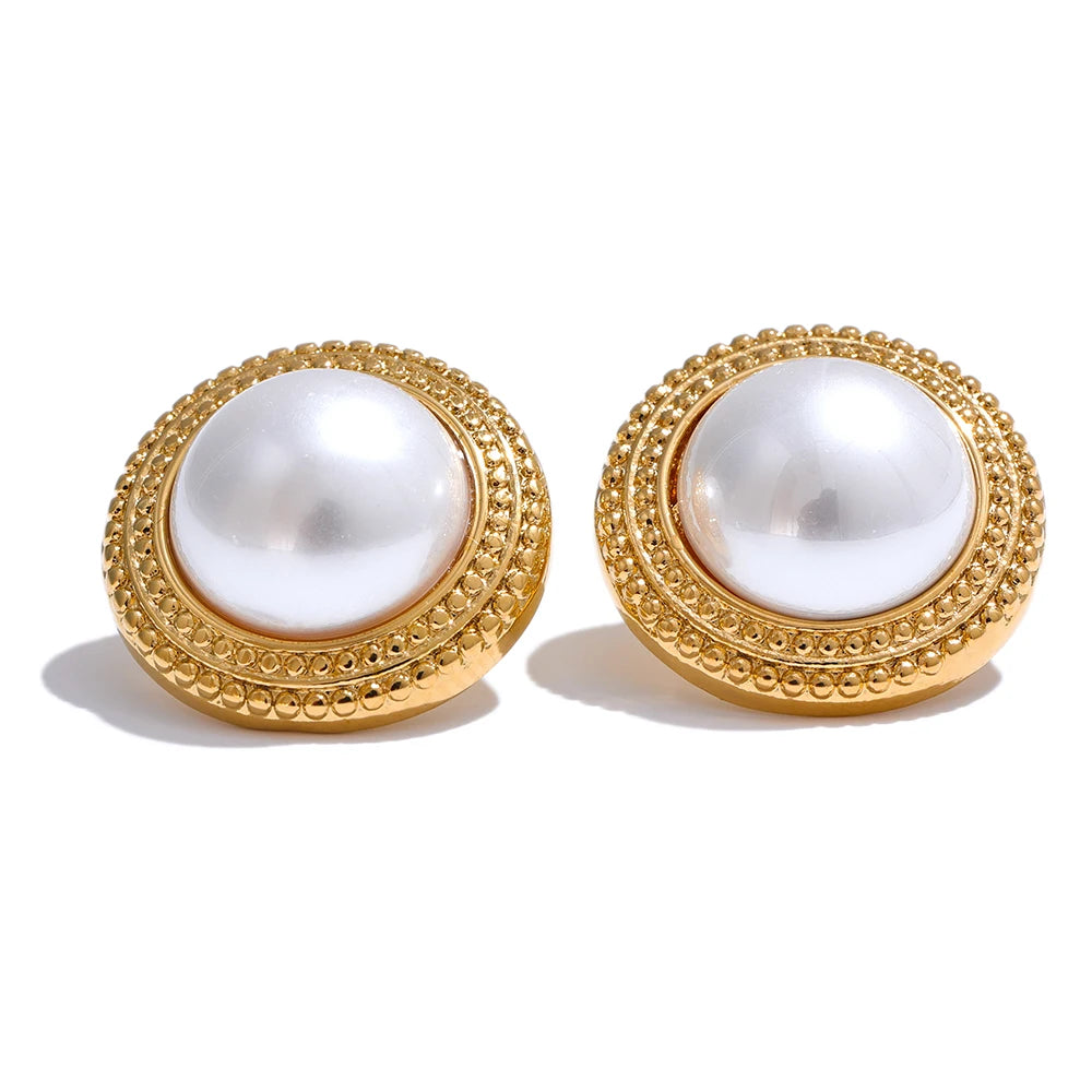 Korean Imitation Pearls Round Stud Earrings
