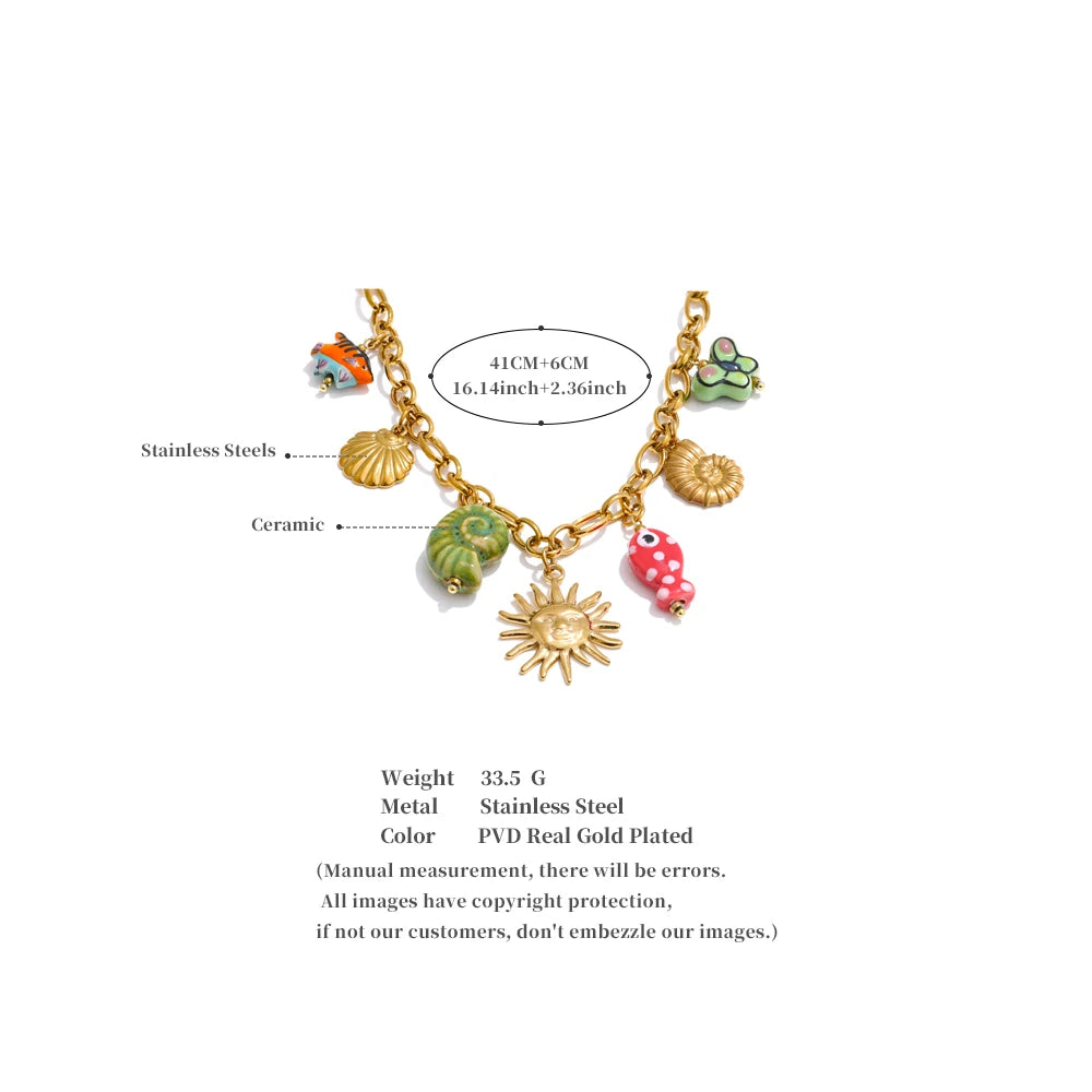 Ocean Style Ceramic Conch, Fish, Butterfly & Sun Drop Necklace