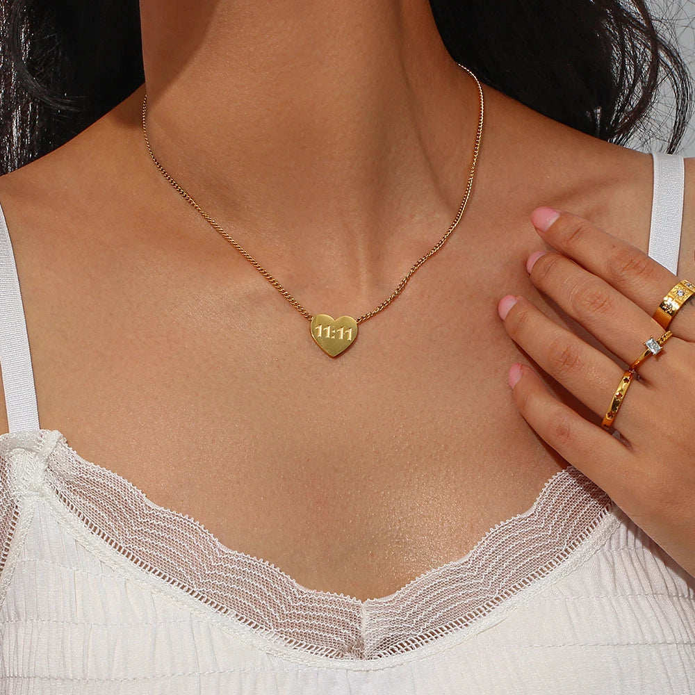 11:11 Lucky Angel Number Heart Shape Necklace