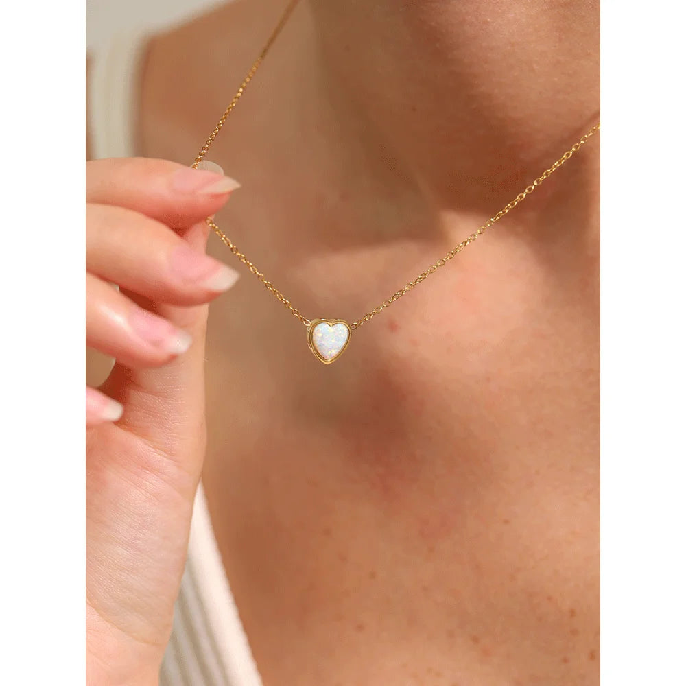 Natural Australian Opal Heart Pendant Necklace