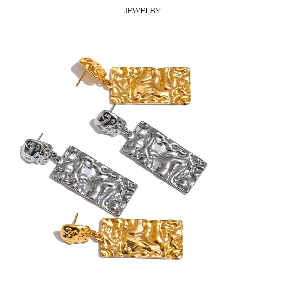 Hammered Rectangle Drop Earrings