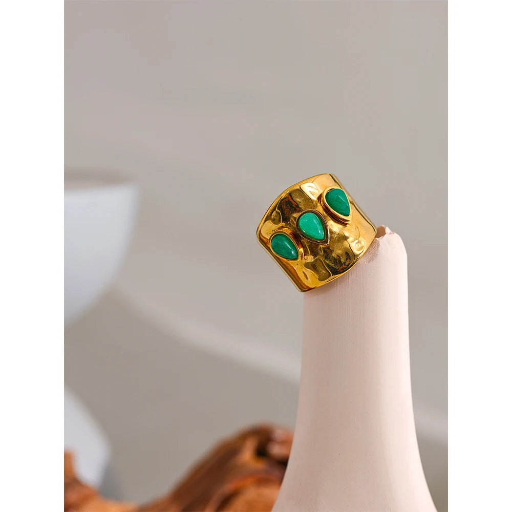 Green Natural Stone Wide Ring