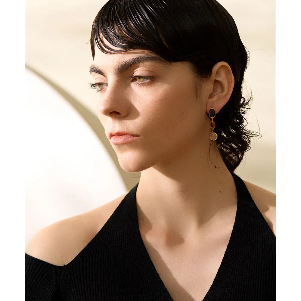 Natural Stone Geometric Drop Earrings