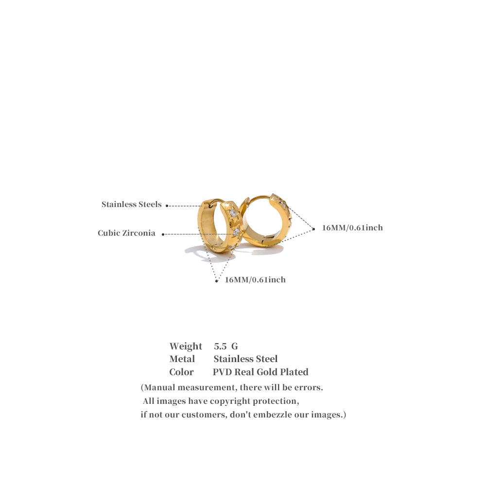 Zirconia Star Round Daily Hoop Earrings