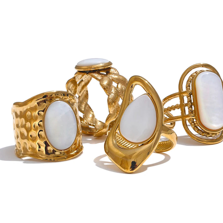 Natural Shell Geometric Open Ring