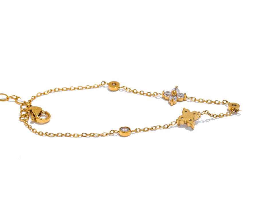Cubic Zirconia Flower Chain Thin Bracelet