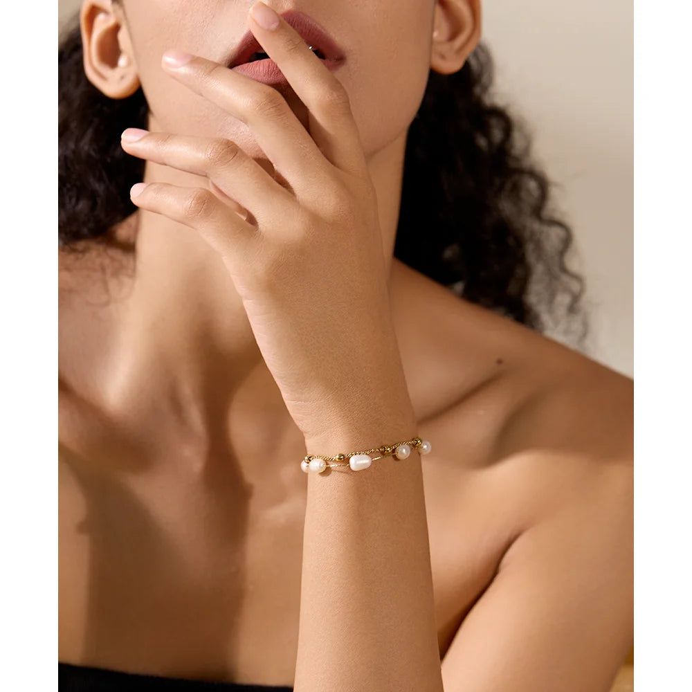 Double Layer Chain Charm Bracelet Bangle