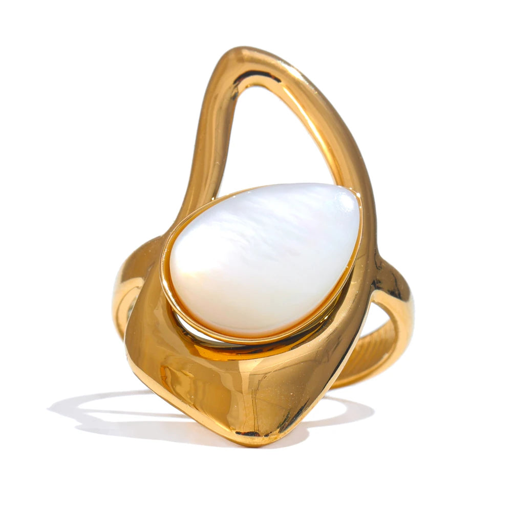 Natural Shell Geometric Open Ring