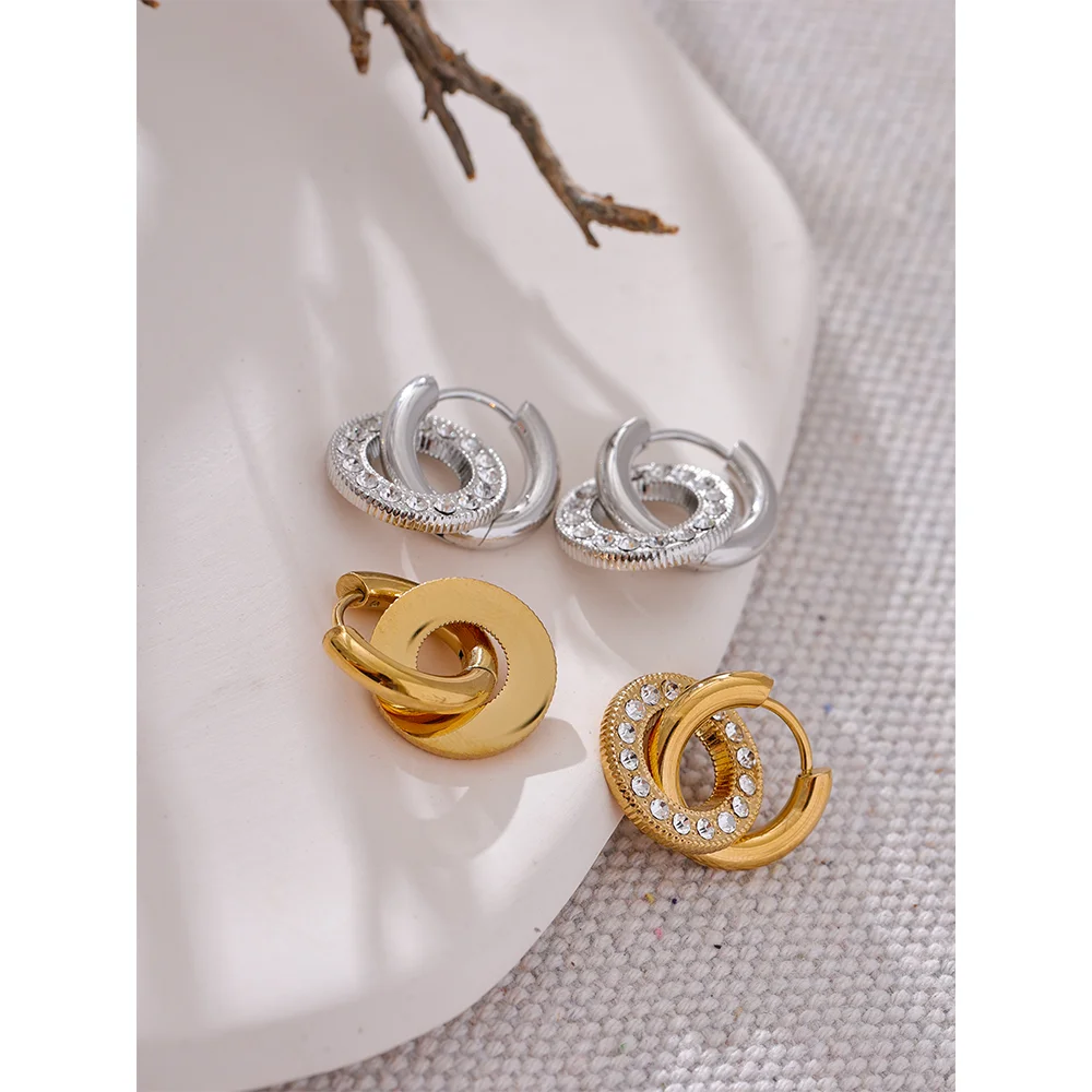 Round Zircon Drop Hoop Earrings