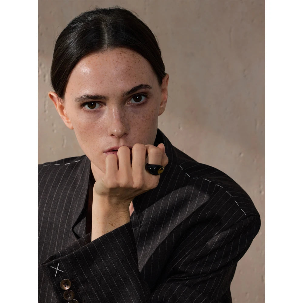 Stainless Steel Black Enamel Geometric Ring
