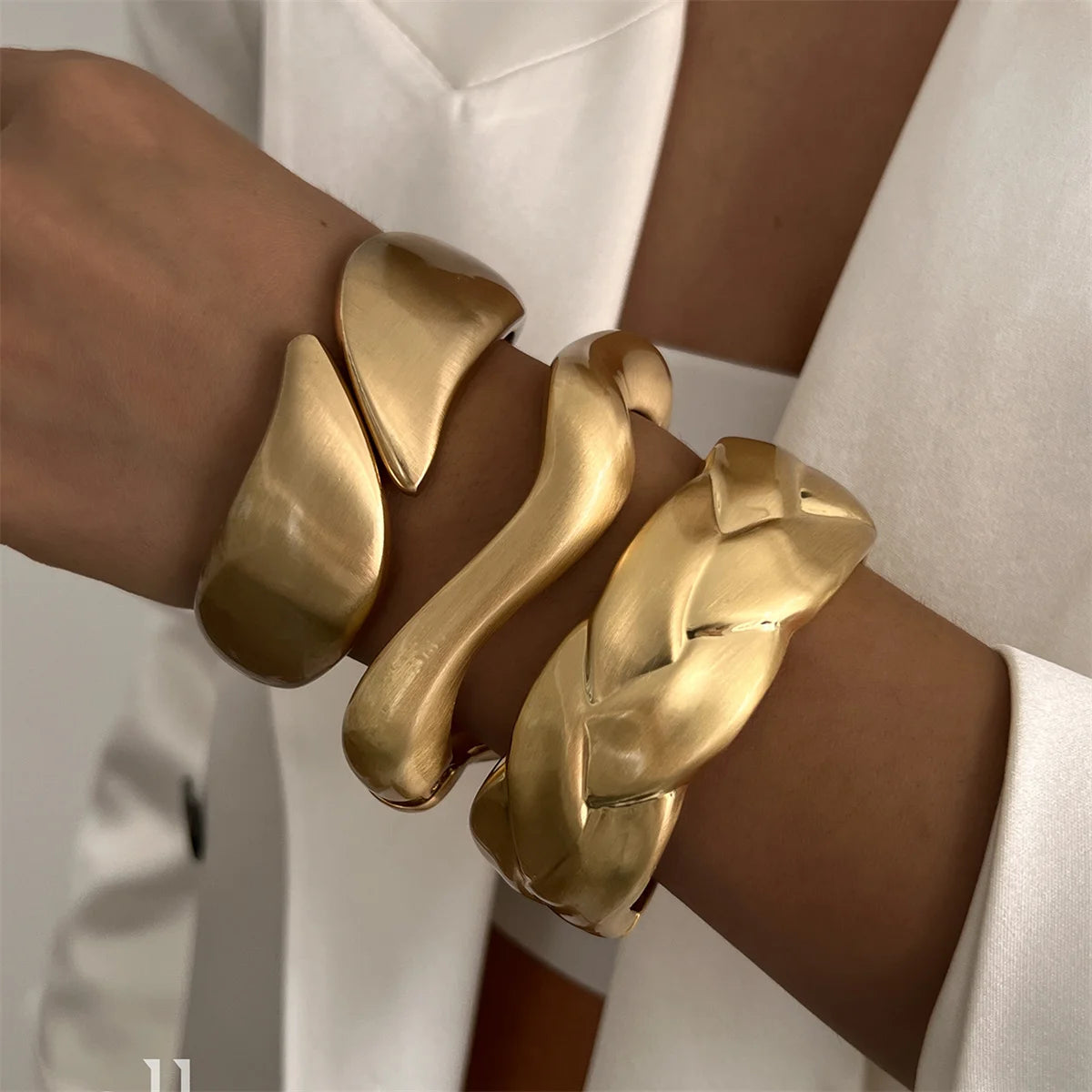 Chunky Matte Gold Irregular Wide Cuff Bangle