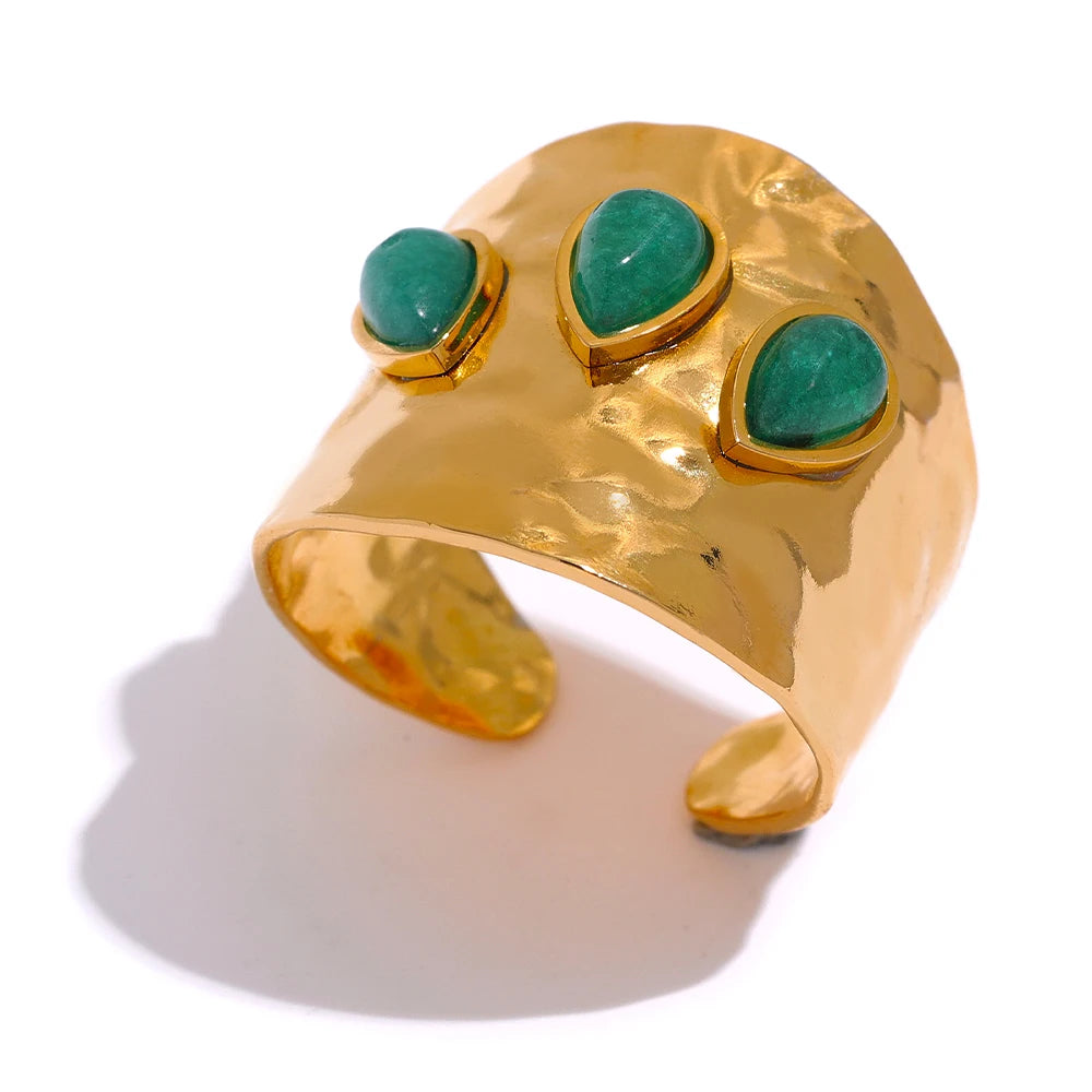 Green Natural Stone Wide Ring