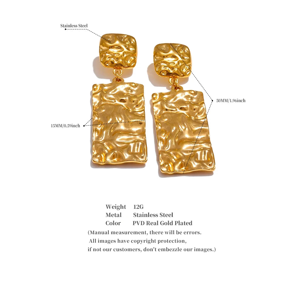Hammered Rectangle Drop Earrings