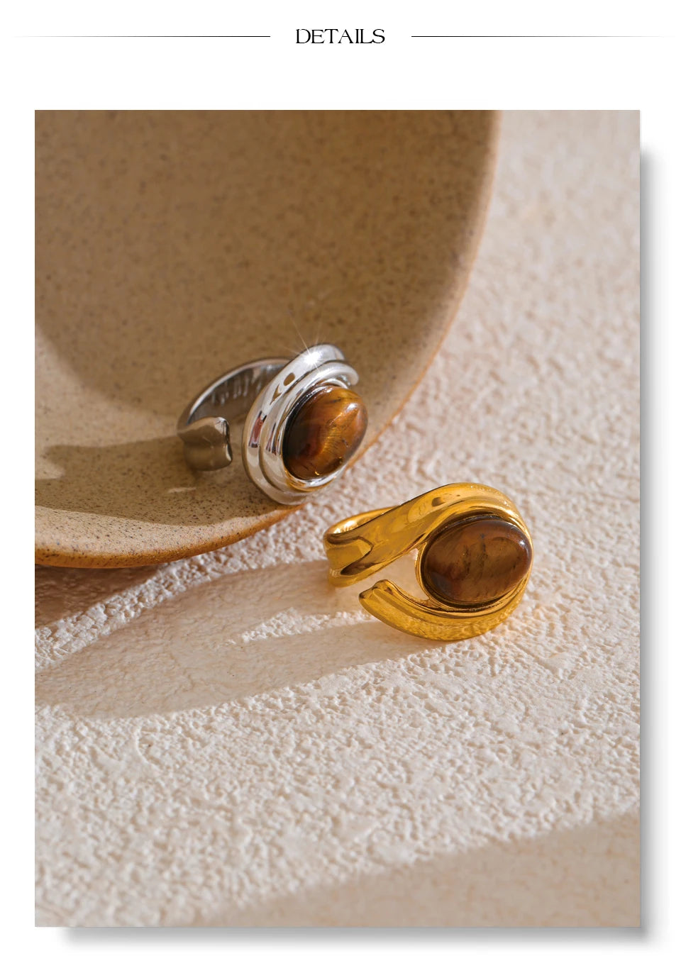 Natural Tiger Stone Stainless Steel Ring