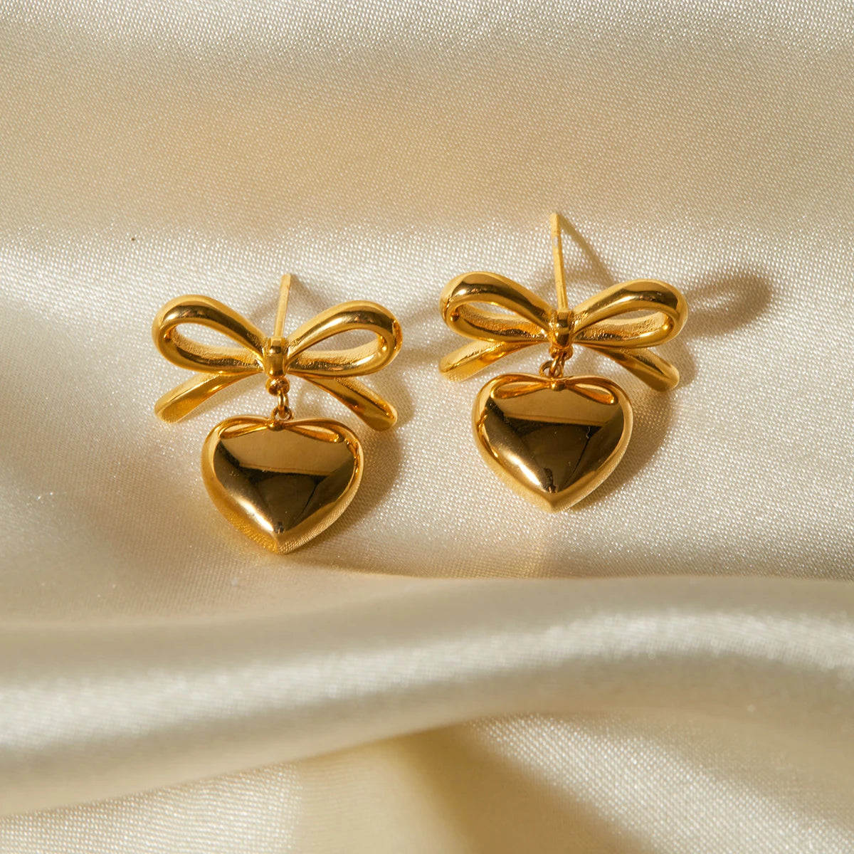 Bow Heart Pendant Earrings