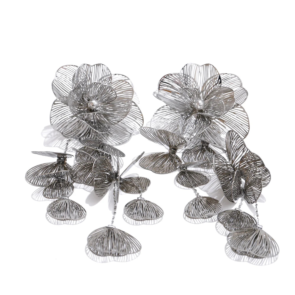 Big Flower Tassel Drop Dangle Earrings