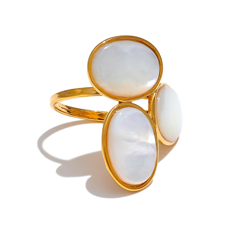Natural Shell Flower Golden Adjustable Ring