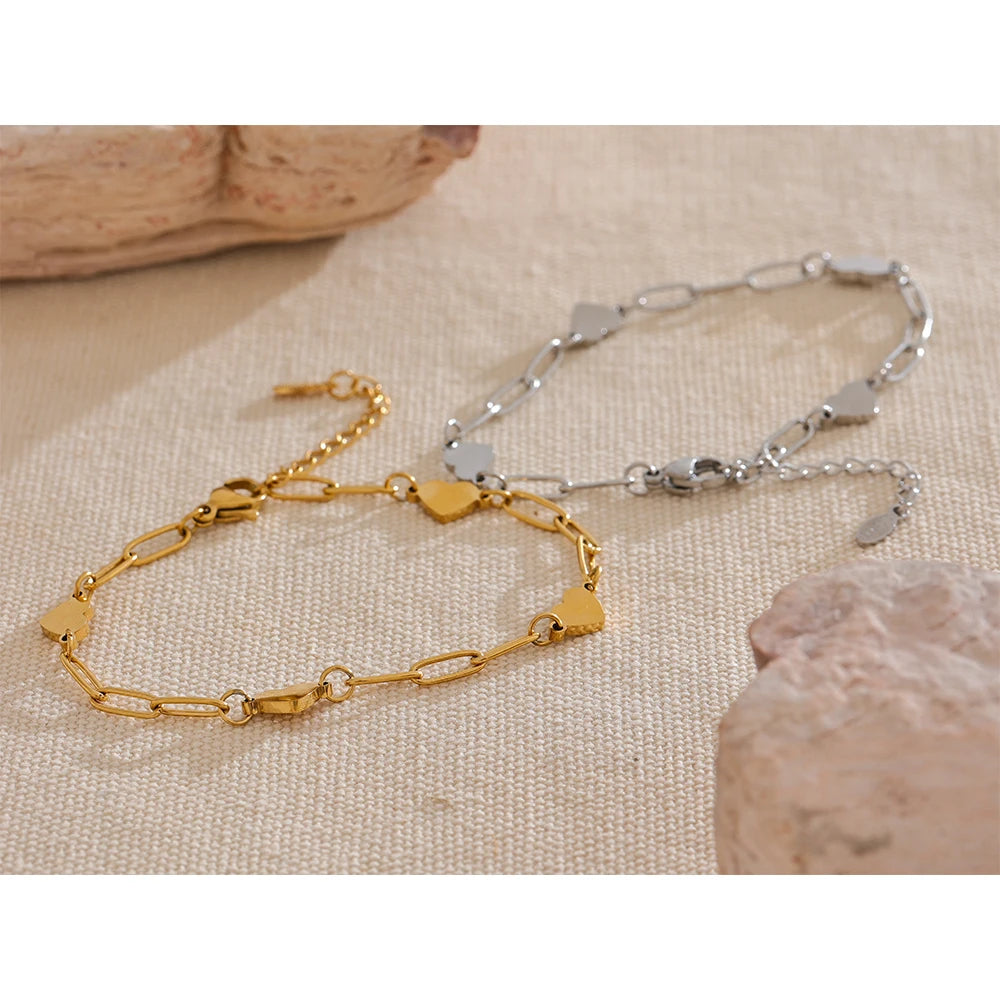 Handmade Stainless Steel Heart Chain Bracelet