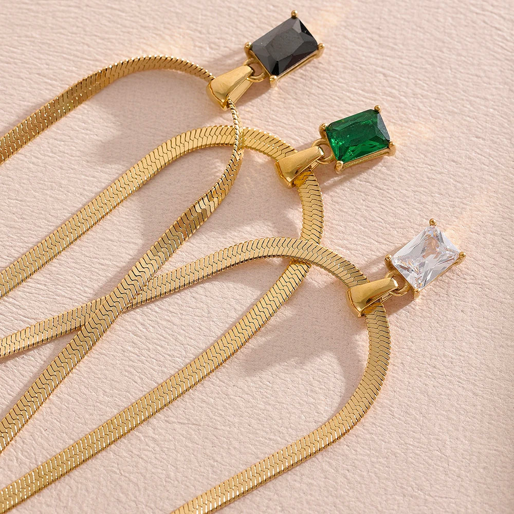 Exquisite Geometric Square Cubic Zirconia Drop Necklace