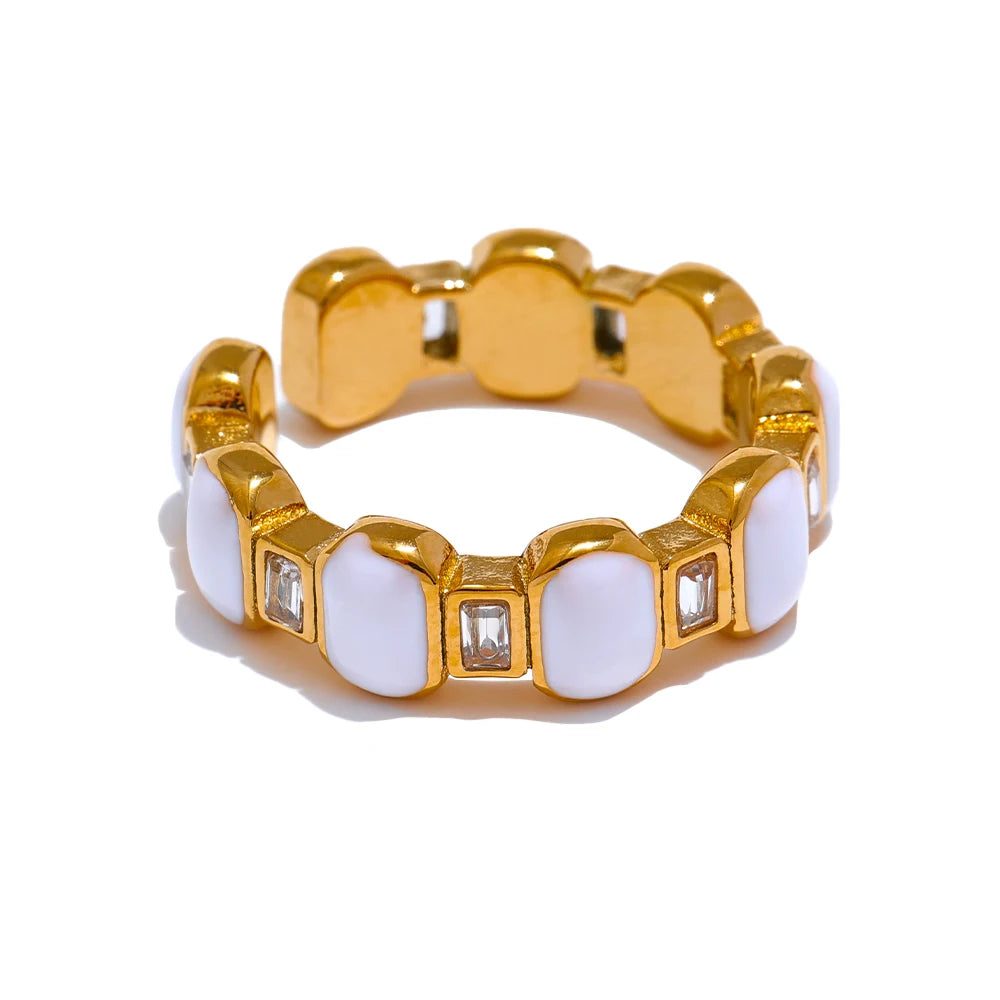 White Enamel Cubic Zircon Gold Ring