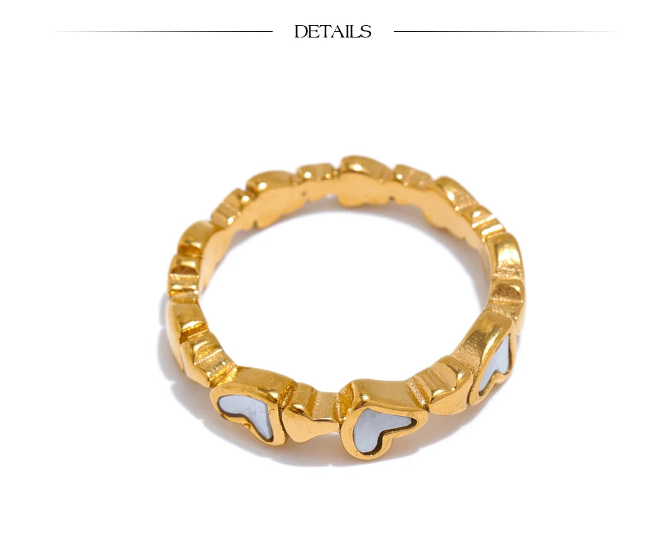 Natural Shell Heart Ring – 316L Gold Stainless Steel