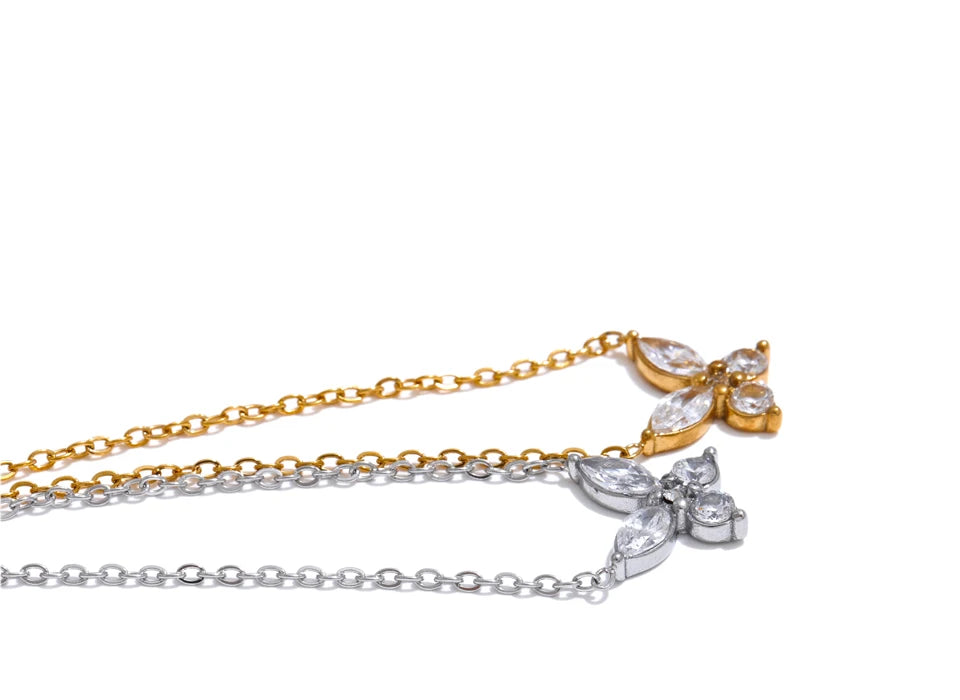 Delicate Bling Cubic Zirconia Butterfly Pendant Necklace