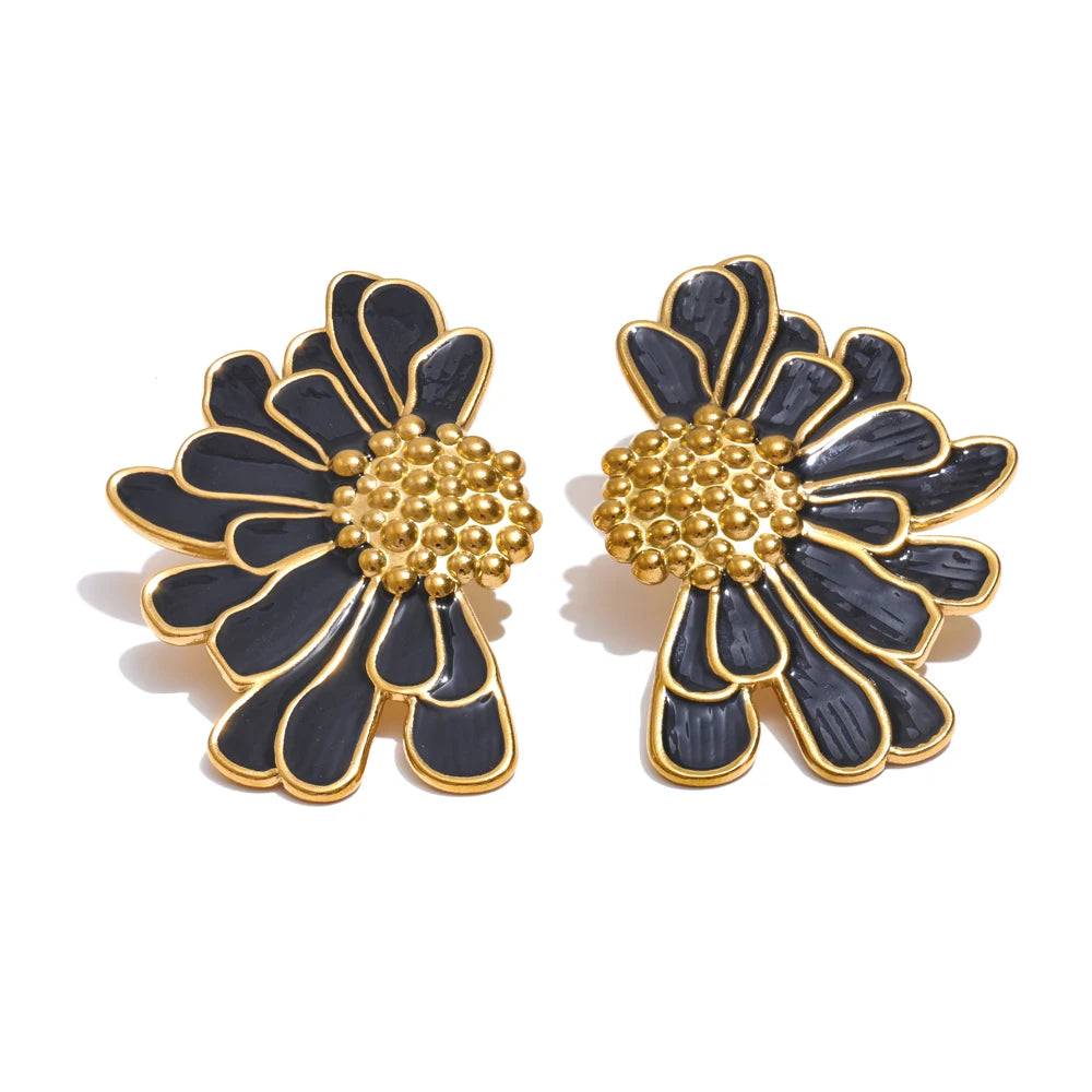 Enamel Flower Statement Fashion Stud Earrings