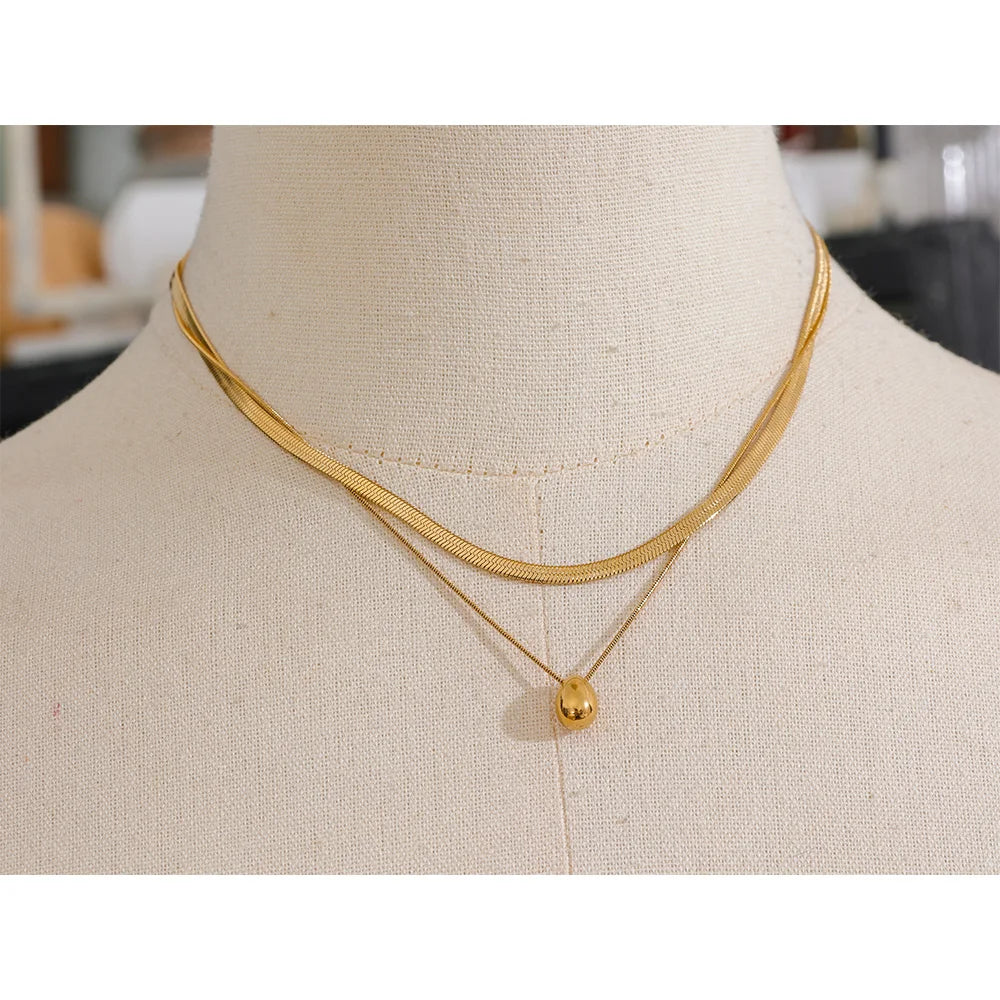 Snake Chain Double Layer Pendant Necklace