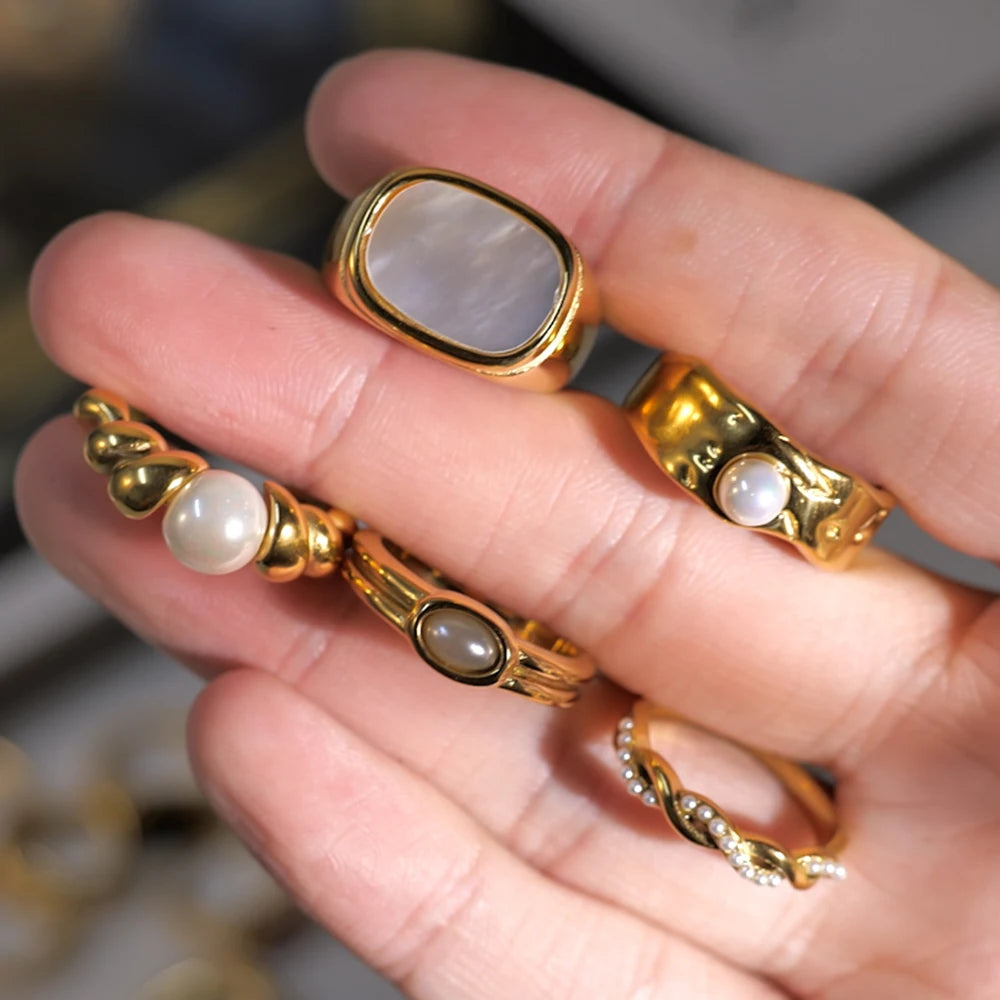 18K Gold Plated Stainless Steel Geometric Fashion Rings