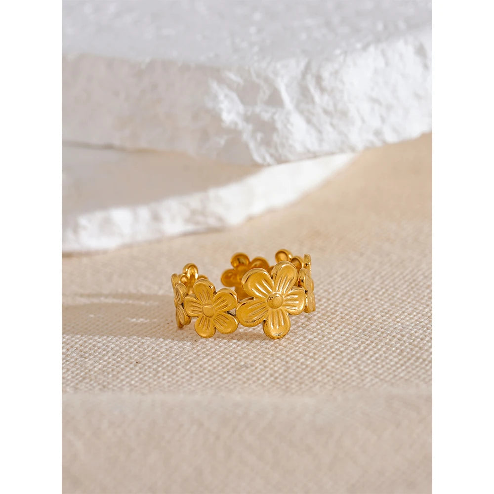 Thin Plant Flower Adjustable Open Ring