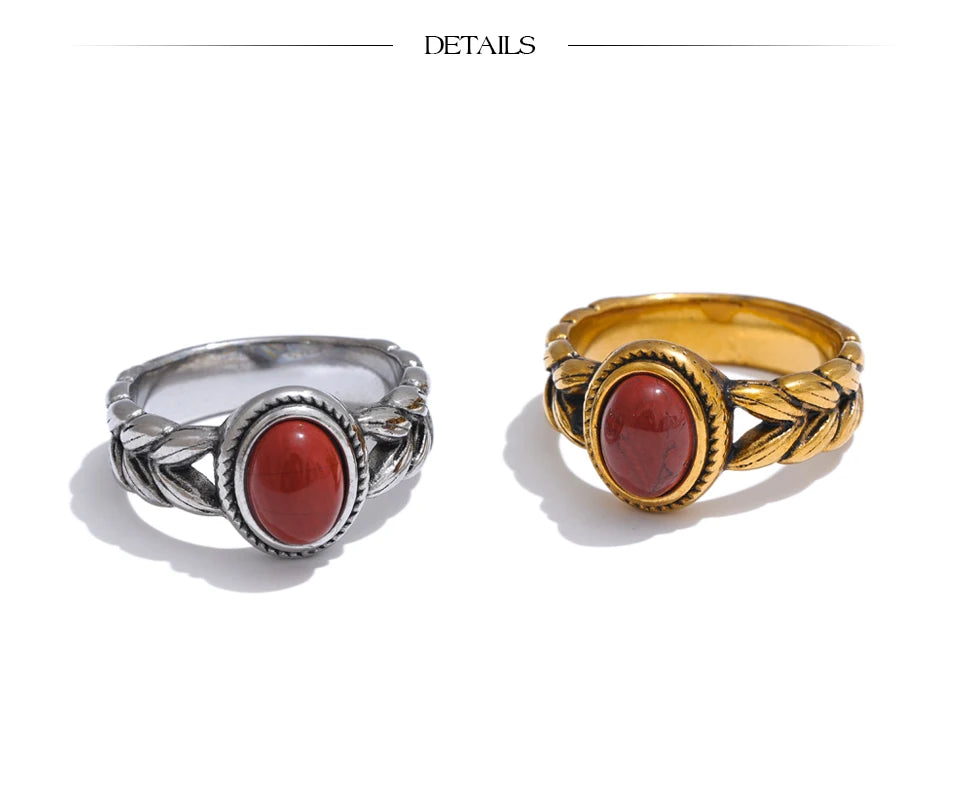 Retro Red & Black Natural Stone Ring