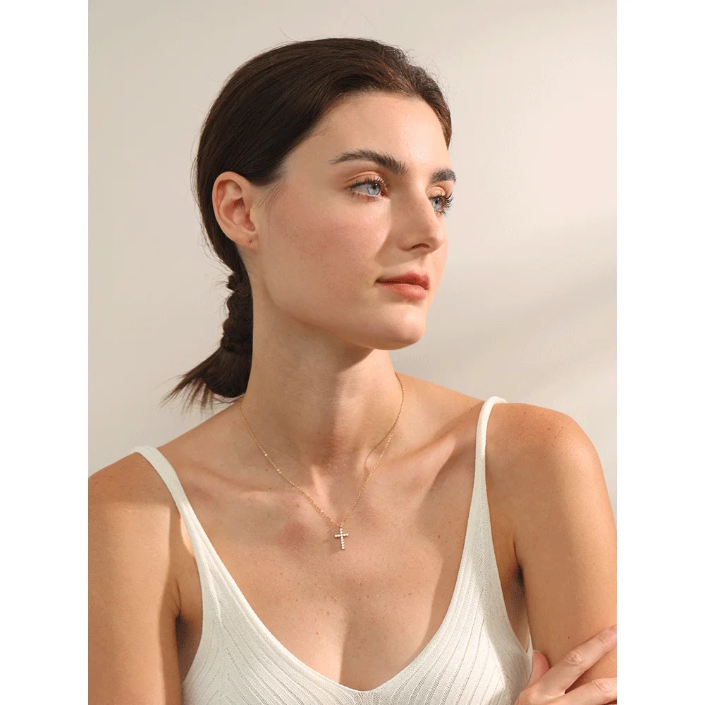 Cubic Zirconia 316L Cross Pendant Necklace