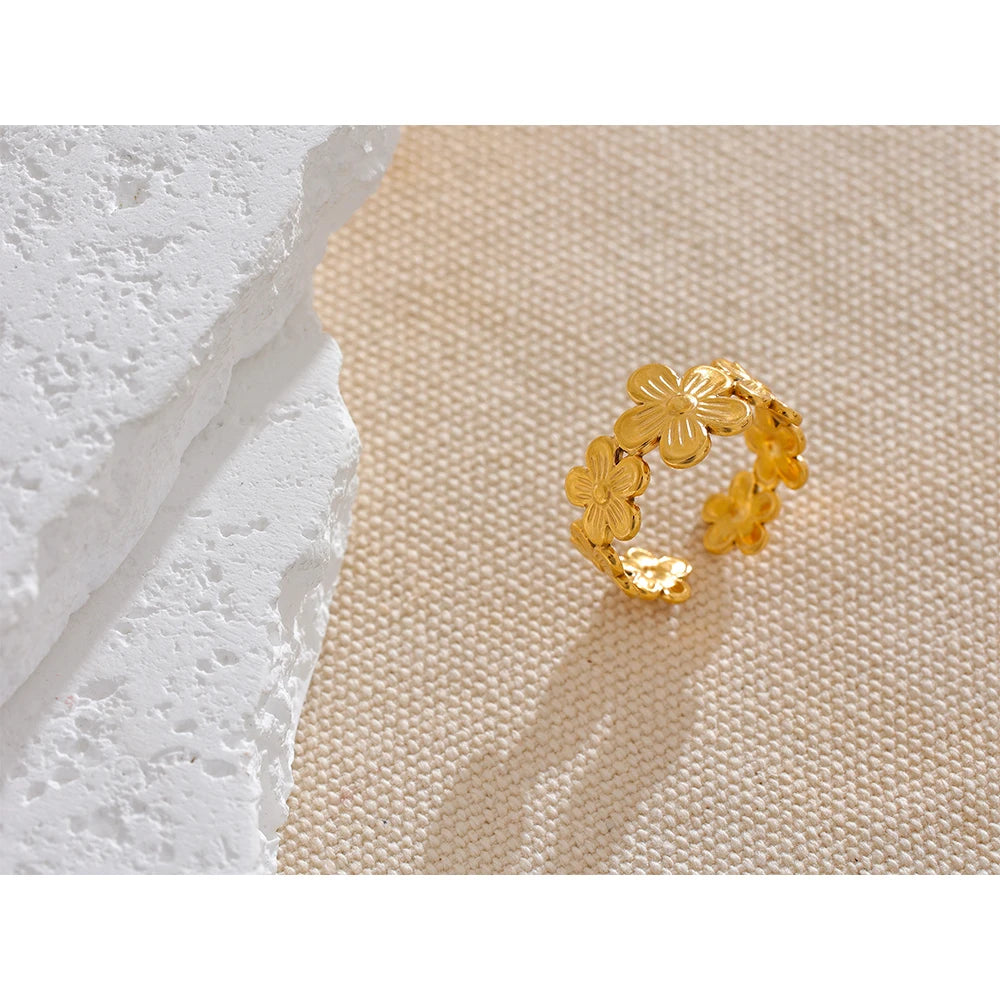 Thin Plant Flower Adjustable Open Ring