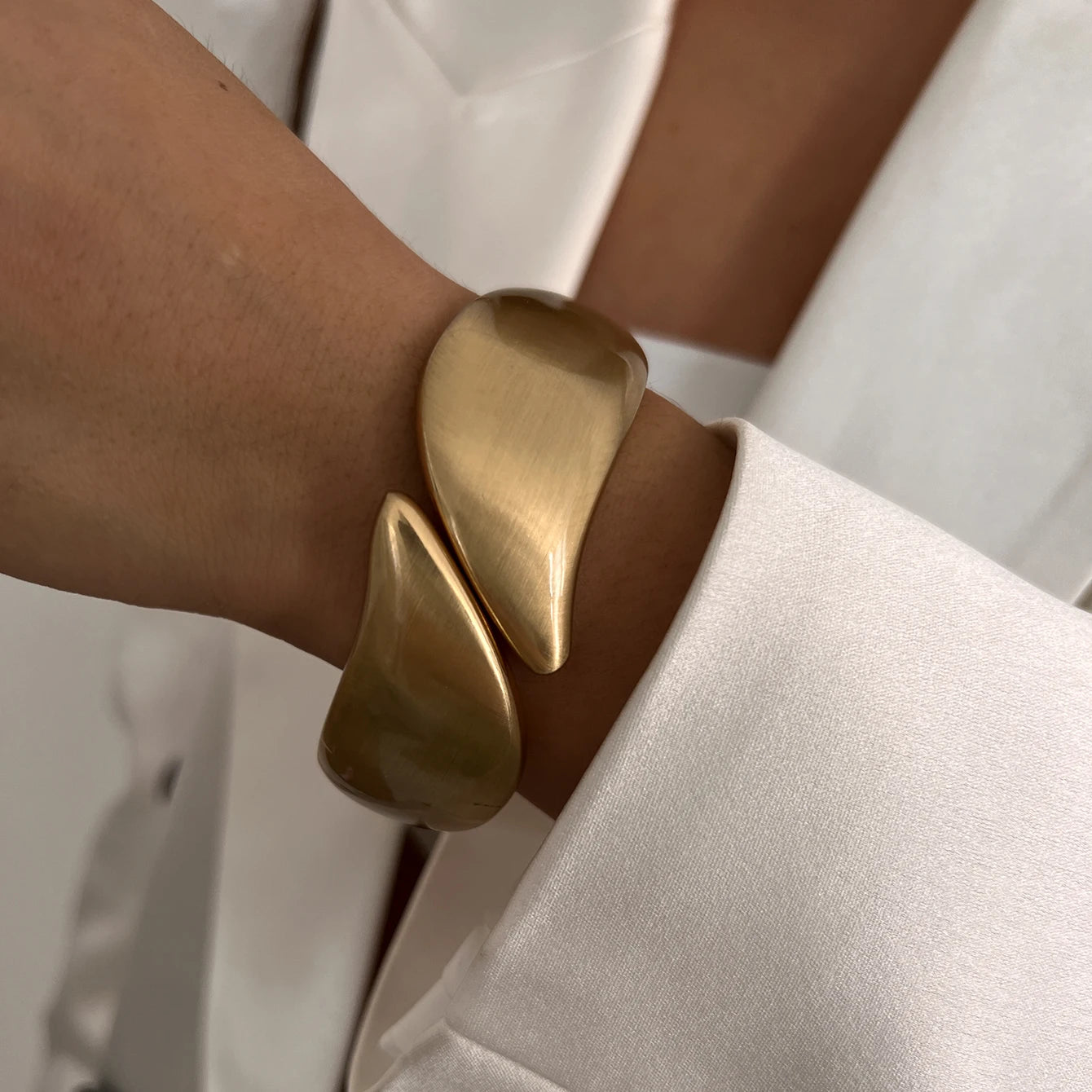 Chunky Matte Gold Irregular Wide Cuff Bangle