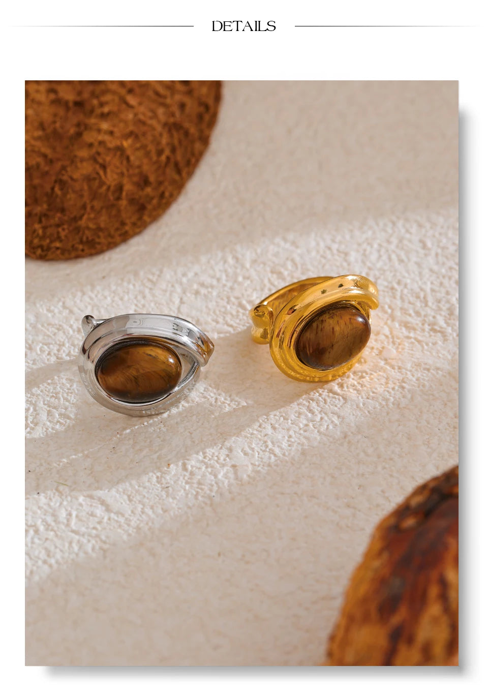 Natural Tiger Stone Stainless Steel Ring