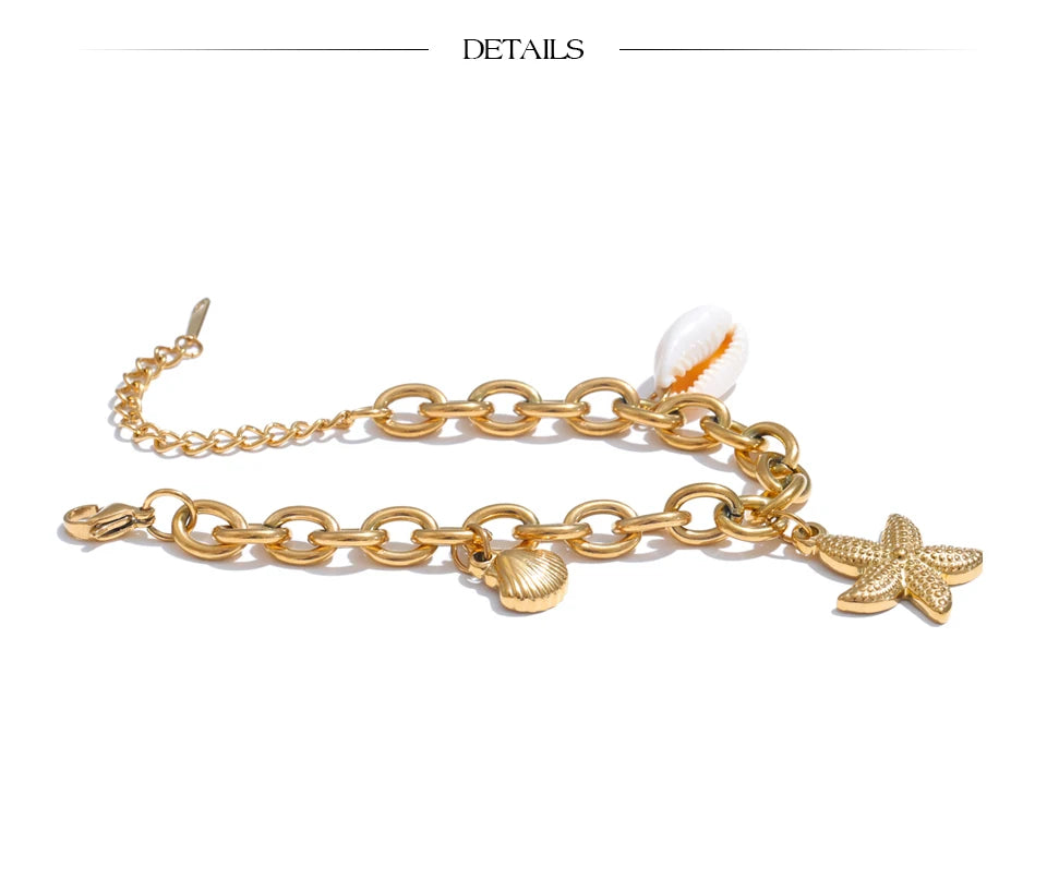 Stainless Steel 18K Gold PVD Plated Ocean Charm Bracelet