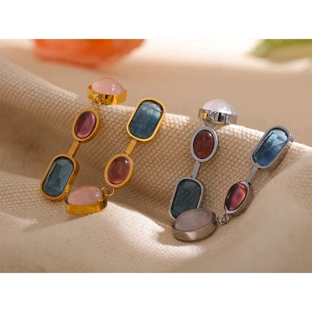 Natural Stone Geometric Drop Earrings